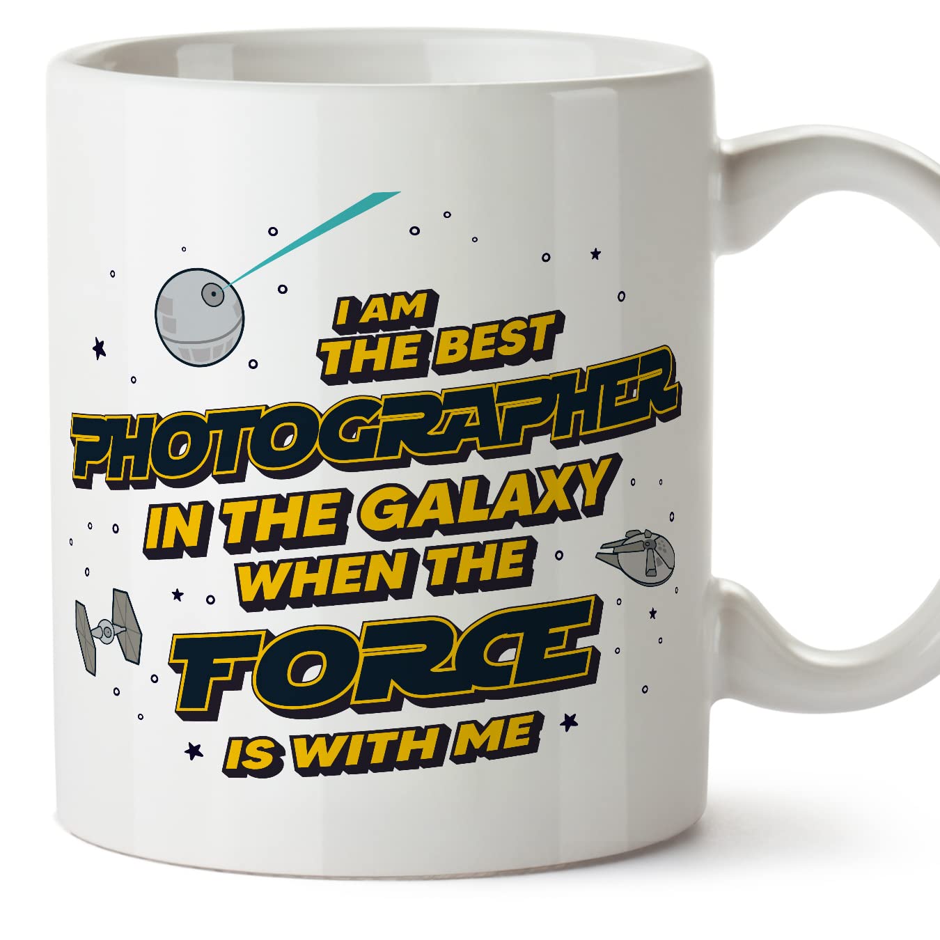 MUGFFINS Photographer Mug - in English - Best in The Galaxy The Force is with Me - Funny Gift for Colleagues - Ceramic 11oz Mug