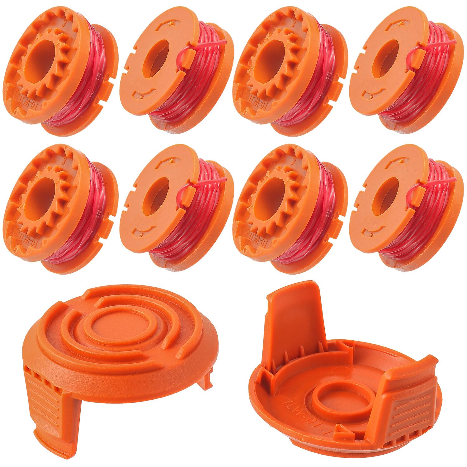 JAMHER 8PCS Trimmer Spool Line for Worx WA0010 and WA6531 Compatible for Ø1,65mm Worx Trimmers Replace WG180 WG150 WG152 WG153 WG163 WA0010 Trimmer Spools(8 Spools+2 Caps)
