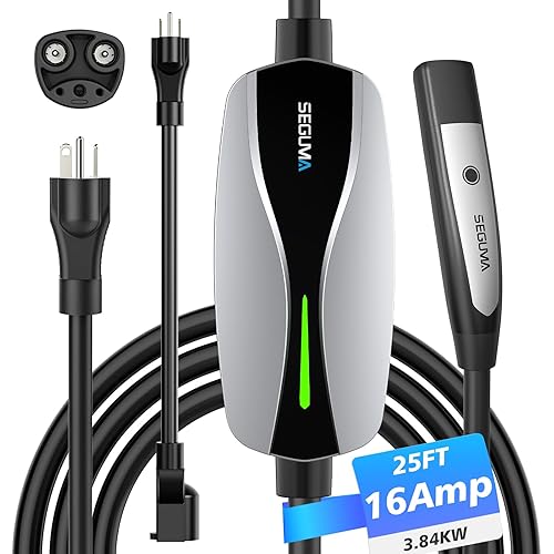 Portable Level 1/2 EV Charger for Tesla, 12A/16A, Electrical Car Mobile Charger 25FT Extension Cable with 240V NEMA 6-20 Plug, 120V NEMA 5-15 Adapter, NACS Home Wall Connector for Tesla Model-Y/3/S/X