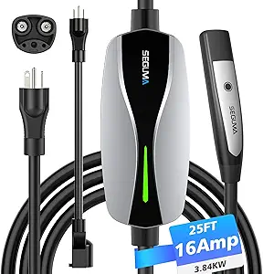 Portable Level 1/2 EV Charger for Tesla, 12A/16A, Electrical Car Mobile Charger 25FT Extension Cable with 240V NEMA 6-20 Plug, 120V NEMA 5-15 Adapter, NACS Home Wall Connector for Tesla Model-Y/3/S/X