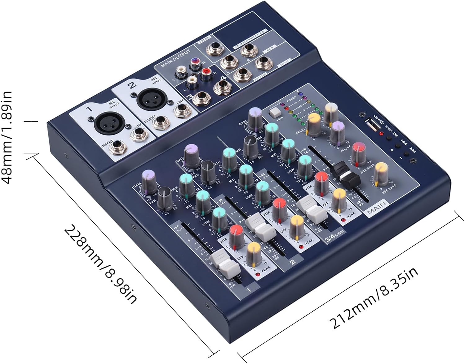 Dimensions of the summina 4-Channel Digital Audio Mixer