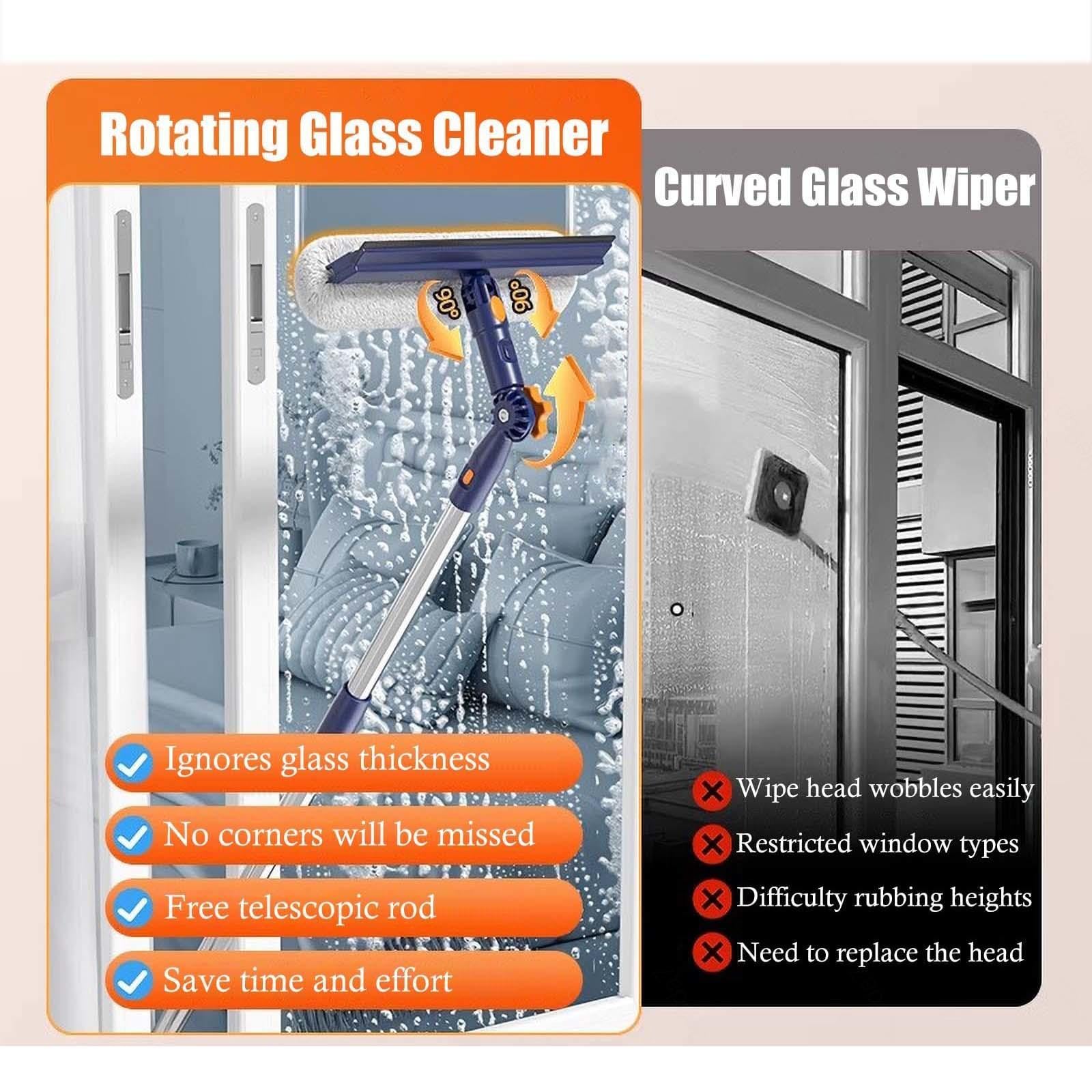 Teleskop Fensterwischer mit Drehbarem Kopf Fensterreinigungsset mit Verstellbarer Verlängerungsstange Geeignet für Glas, Autoscheiben usw,white-120cm（47.24in）