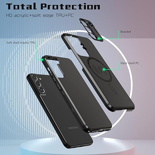 Miniatura 7 de Asuwish Funda de teléfono para Samsung Galaxy S22 5G con protector de pantalla de vidrio templado y soporte delgado, accesorios móviles híbridos