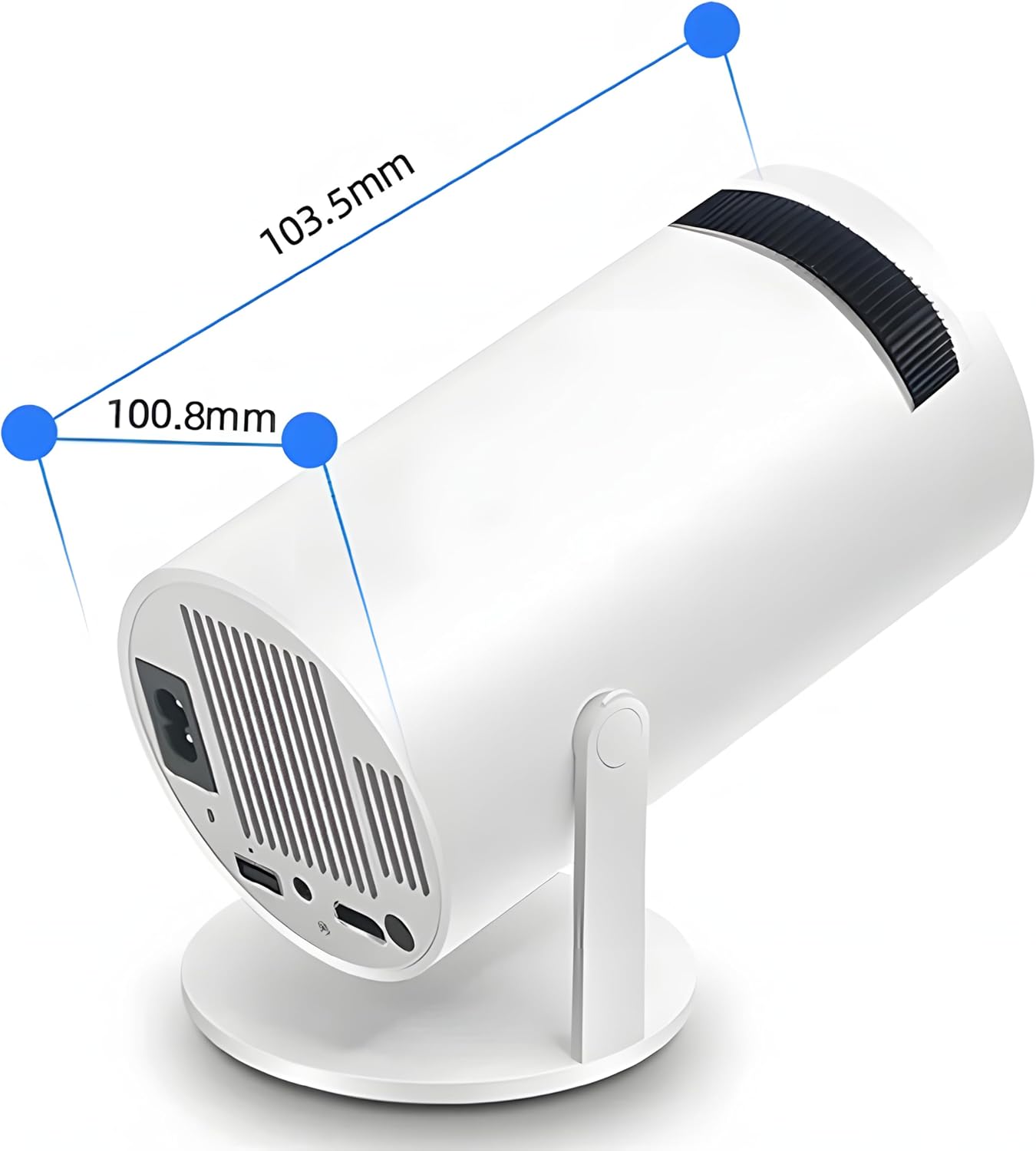 Retoo ER1007 Mini Projector with dimensions 103.5mm and 100.8mm