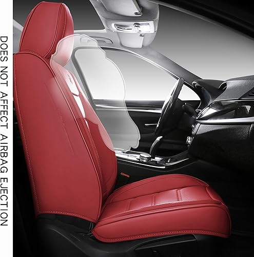 Miniatura 2 de Fundas de asiento que adaptan a casi todos los automóviles, camiones, sedanes y camionetas, de piel sintética impermeable y cobertura completa (rojo