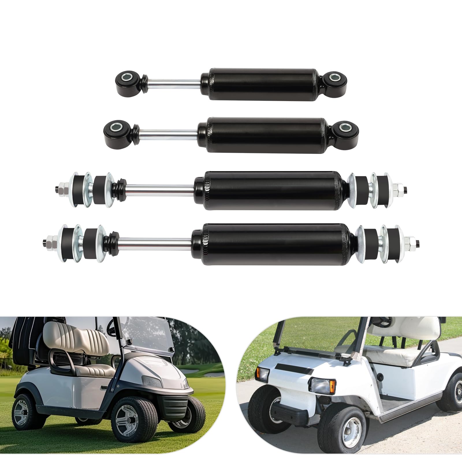 Juego de 4 amortiguadores hidráulicos para Club Car DS/Precedent/Tempo | Delantero+Trasero | OEM 1014235/1015813 | Metal con pintura pulverizadora | Listo para usar (1988-2018)