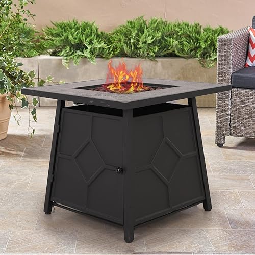 Miniatura 15 de Sophia & William Mesa para fogata de gas de 28 pulgadas, 50,000 BTU cuadrada para exteriores, fogatas de propano 2 en 1, chimenea de patio de Negro