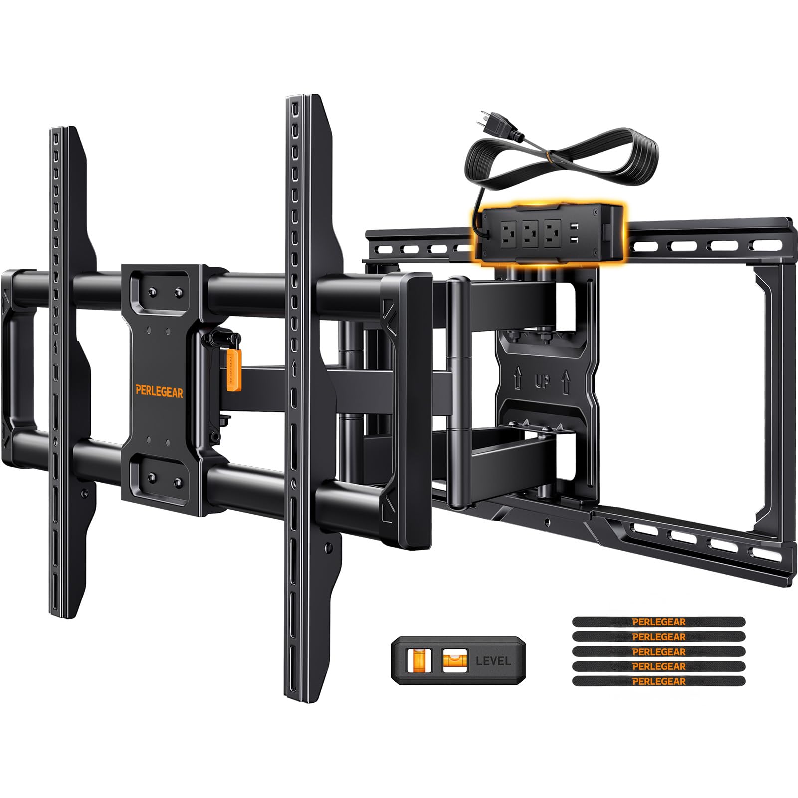Perlegear PGLF11 full motion TV mount with power strip
