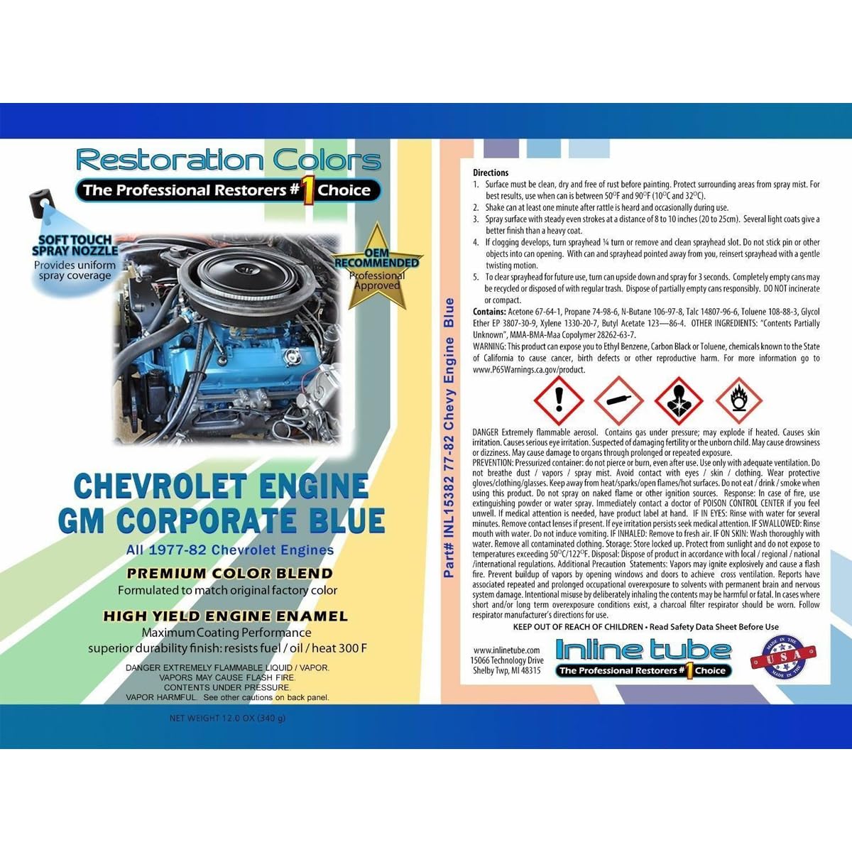 Inline Tube Replacement for 1977-1982 Chevrolet Corporate Blue Engine Spray Paint Can 1pc