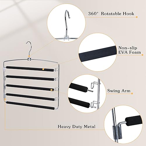 Miniatura 10 de TOPIA HANGER Perchas para pantalones que ahorran espacio, paquete de 3 organizadores de pantalones con brazo oscilante para armario, organizador