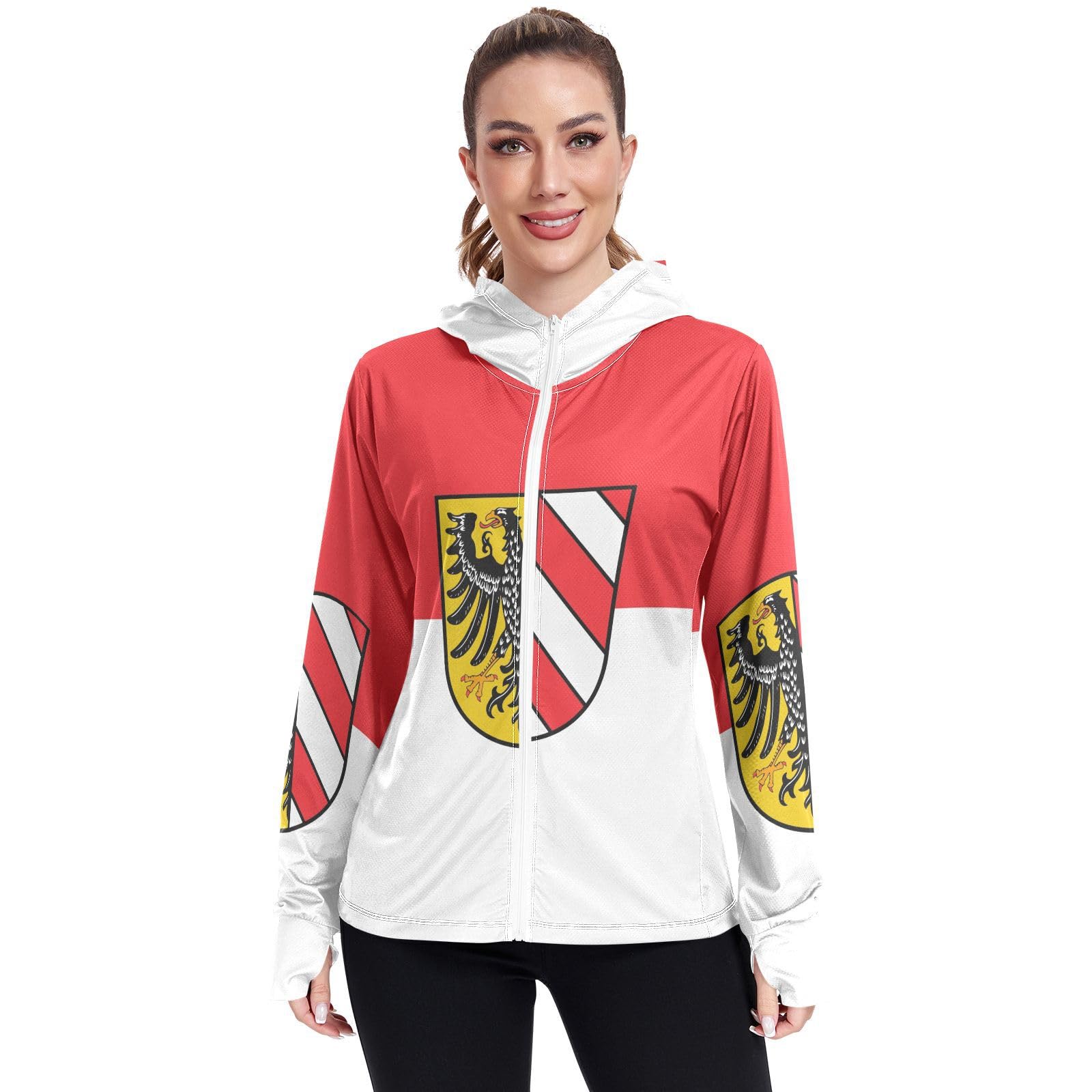 Nuremberg Flag Women's UPF 50+ Sun Protection UV Jacket - Zip Up Hoodie Long Sleeve Hiking Fishing SPF Performance Shirt with Pockets Thumbhole