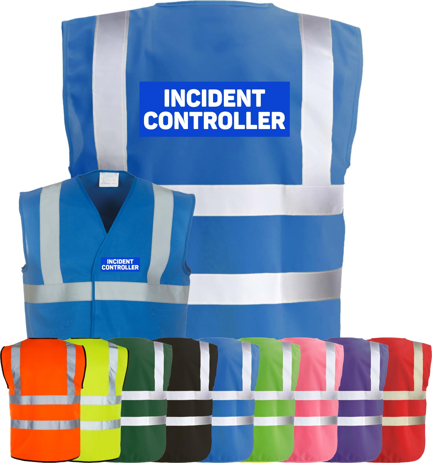 Corporate Togs INCIDENT CONTROLLER Printed High Visibility Waistcoat - Safety Vest Tabard, Health & Safety Compliant, 2 Band & brace Hi-Vis Strips | Personal Protective Equipment