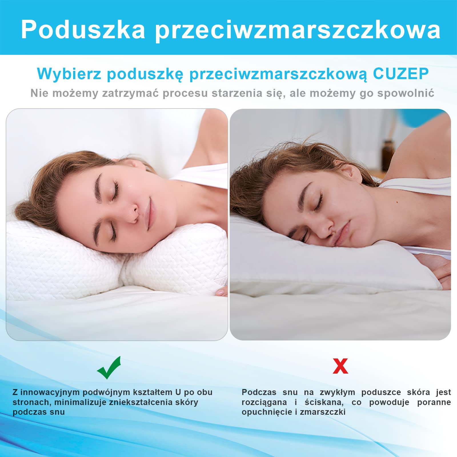 Clieey Poduszki dla śpiących na boku, plecach i brzuchu. Antyzmarszczkowa poduszka żelowa, łagodząca ból szyi 【𝗥𝗲𝗴𝘂𝗹𝗮𝗿𝗻𝘆 𝗯𝗶𝗮ł𝘆 𝘀𝘁𝘆𝗹】