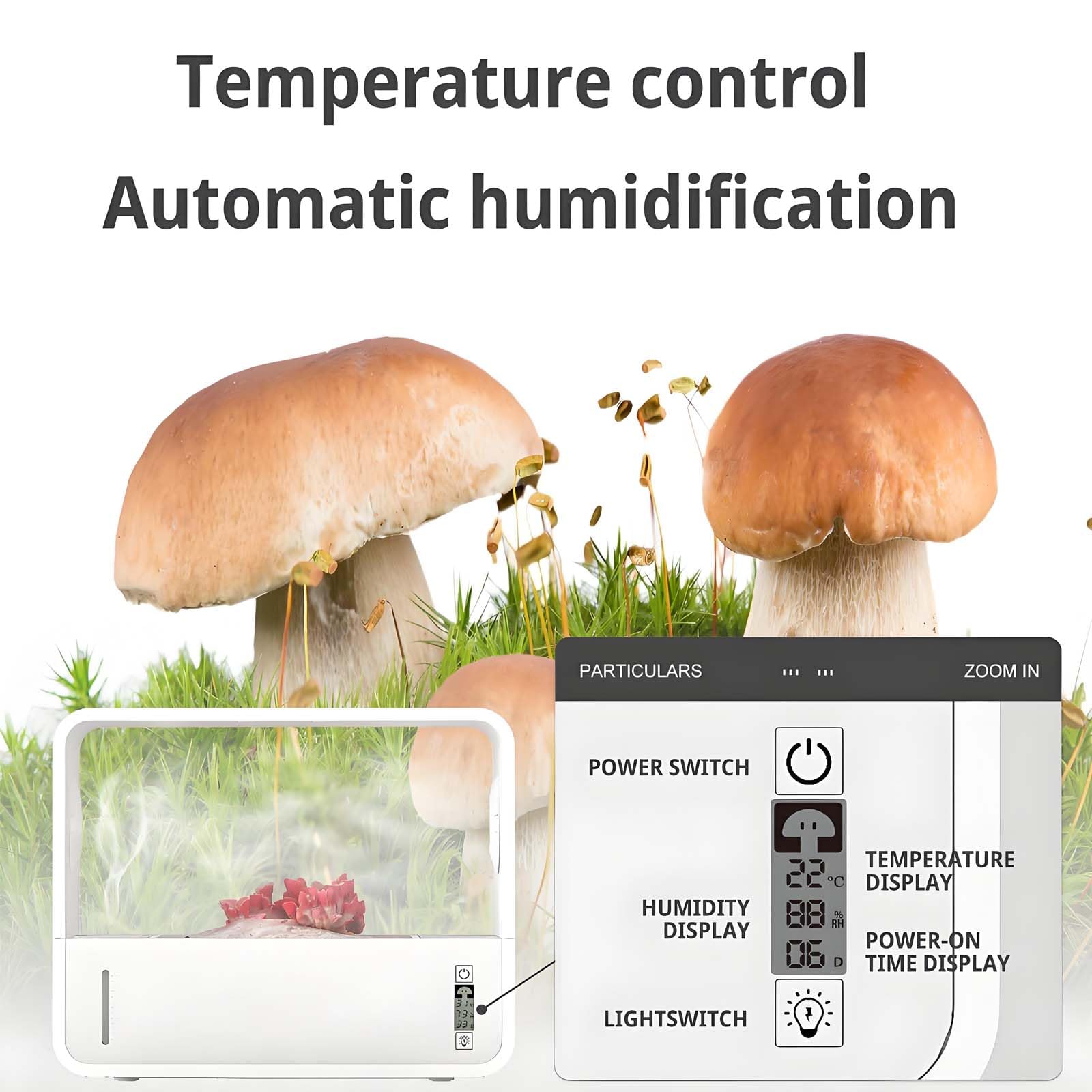 Tienda de Cultivo de Setas con luz de Cultivo, Kit de Cultivo automatizado Monotub con Control de Humedad y Sistema de Aire Fresco, Caja de Aire estático para Interiores para Setas de Cardo y Setas