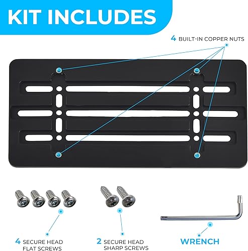 Vista 5 de Front Bumper License Plate Bracket for Toyota 2000-2026, Plate Holder Set w 6 Unique Screw Bolts & Wrench Kit, License Tag Mounting Kit, Quality