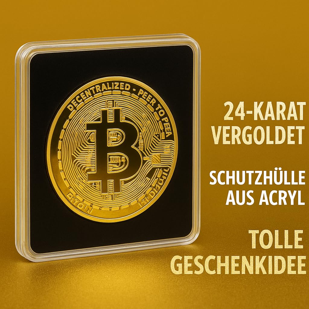 PfX Bitcoin - Pièce de collection physique dorée - Recouverte d'or véritable 24 carats - Avec
