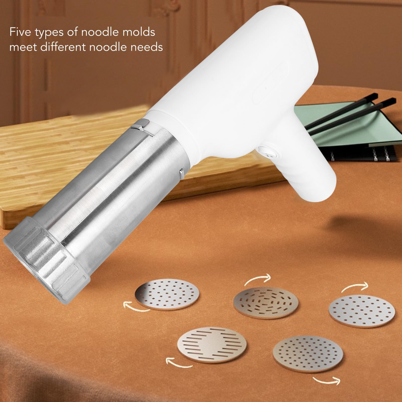 Máquina para hacer fideos de mano, totalmente automática, inalámbrica, portátil, eléctrica, para hacer fideos, para amantes de las pastas de cocina, acero inoxidable ABS, 20,8x20cm