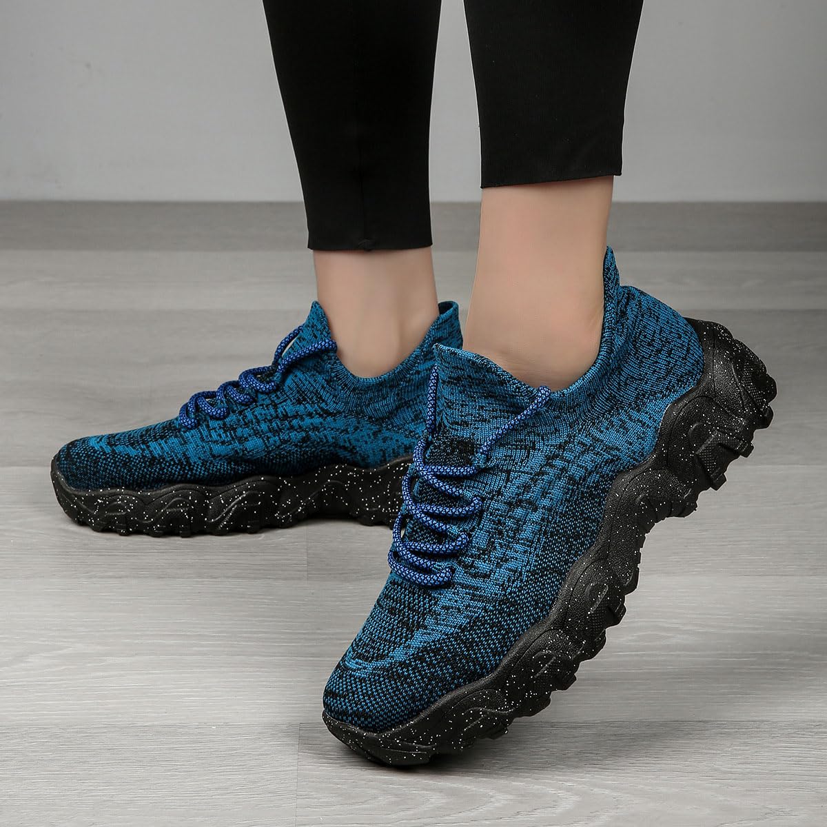 Damskie buty do biegania, lekkie sznurowane trampki z siateczką, wygodne, oddychające, po prostu przytulne, outdoorowe, na co dzień, sportowe, Czarny, 43 EU
