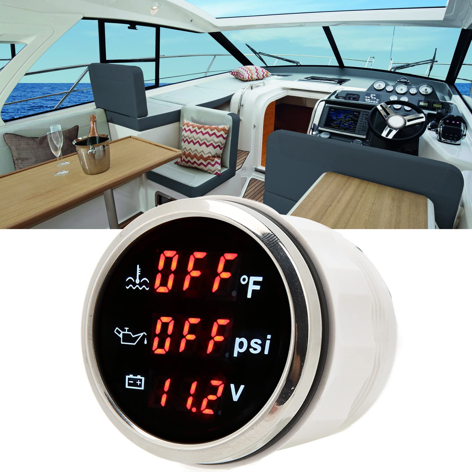 Indicatore della Temperatura Dell'acqua, per RV Yacht Barca Nave Auto Moto 52mm Indicatore Digitale della Temperatura Dell'acqua 3 in 1 DC 9 a 32 V Accurato
