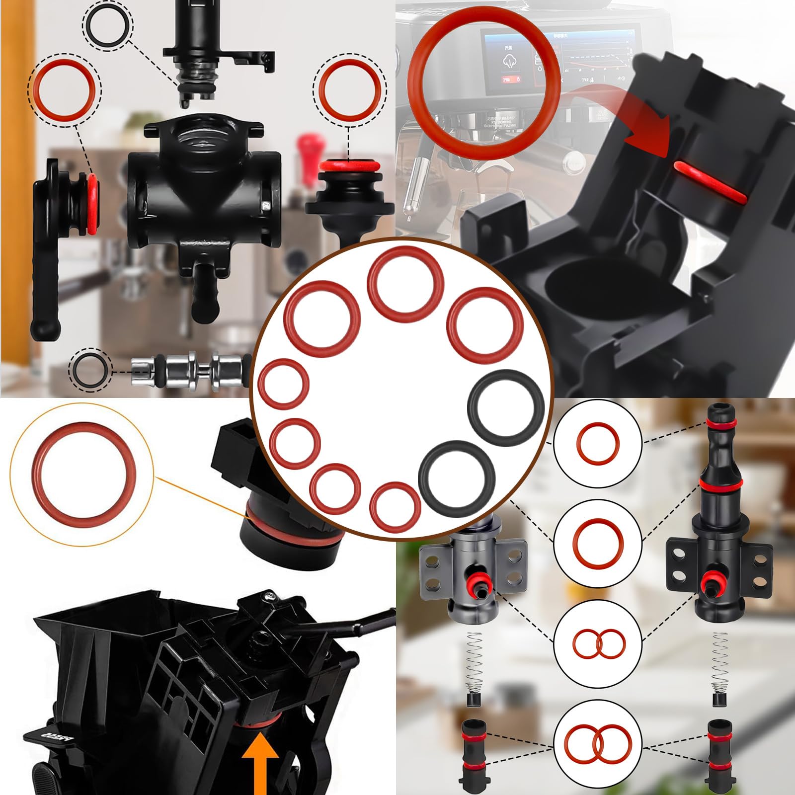 35 Stück Dichtung O-Ringe Set für Philips Saeco Kaffeevollautomat, Philips Kaffeemaschine Ersatzteile mit Reinigungsbürsten für Supportventil Dampfventil Auslaufventil