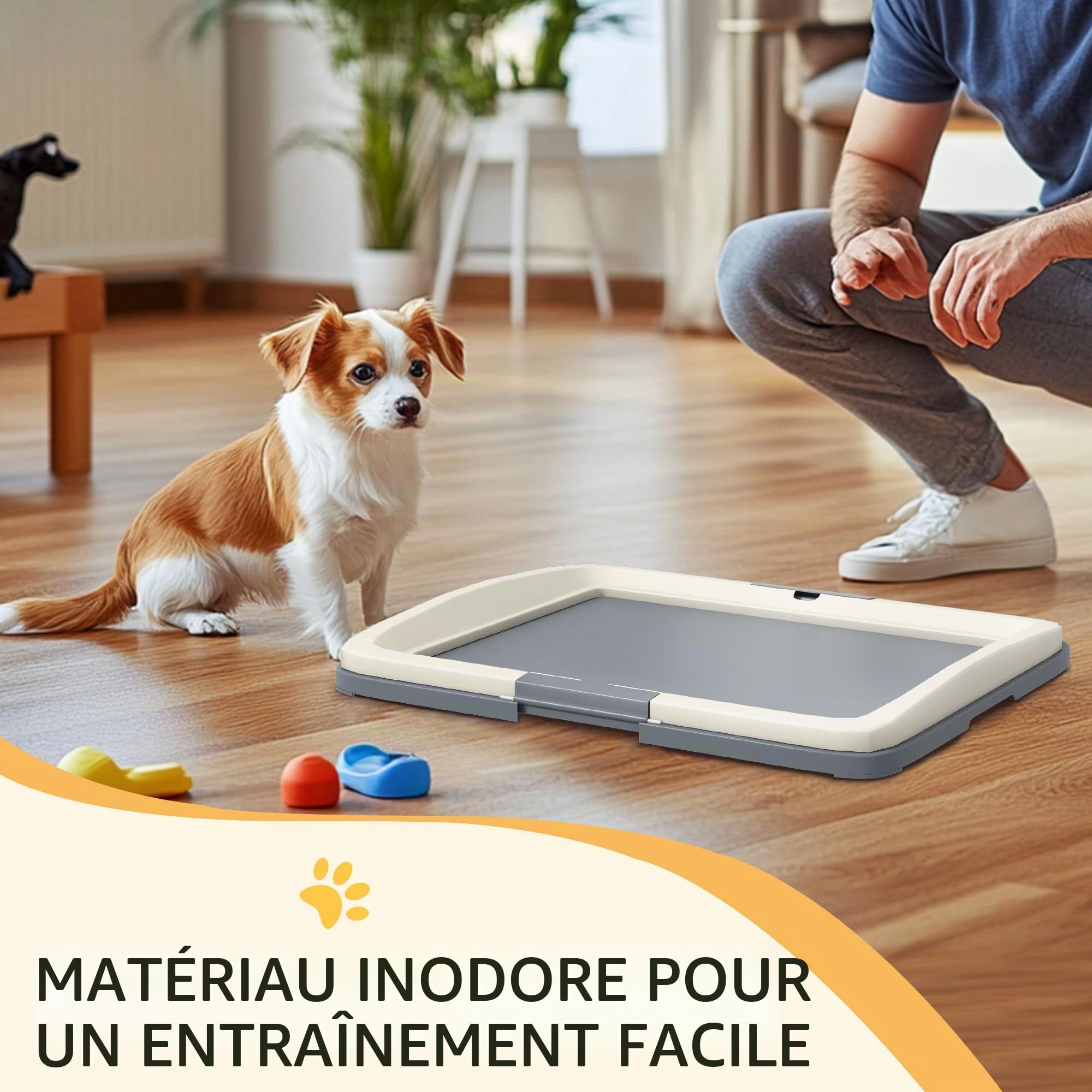 PawHut Litière pour chiens avec plateau pour dressage de chiots en extérieur et intérieur 63 x 48,5 x 6 cm Gris