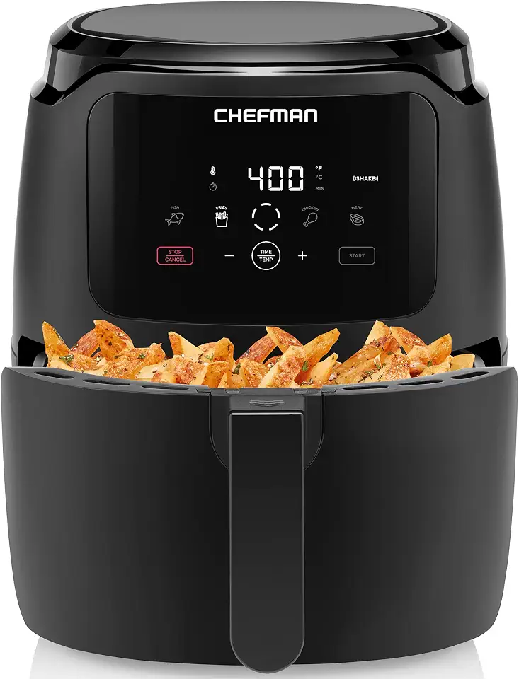 Chefman Digital Air Fryer, Large 5 Qt Family Size, One Touch Digital Control Presets, French Fries, Chicken, Meat, Fish, Nonstick Dishwasher-Safe Part