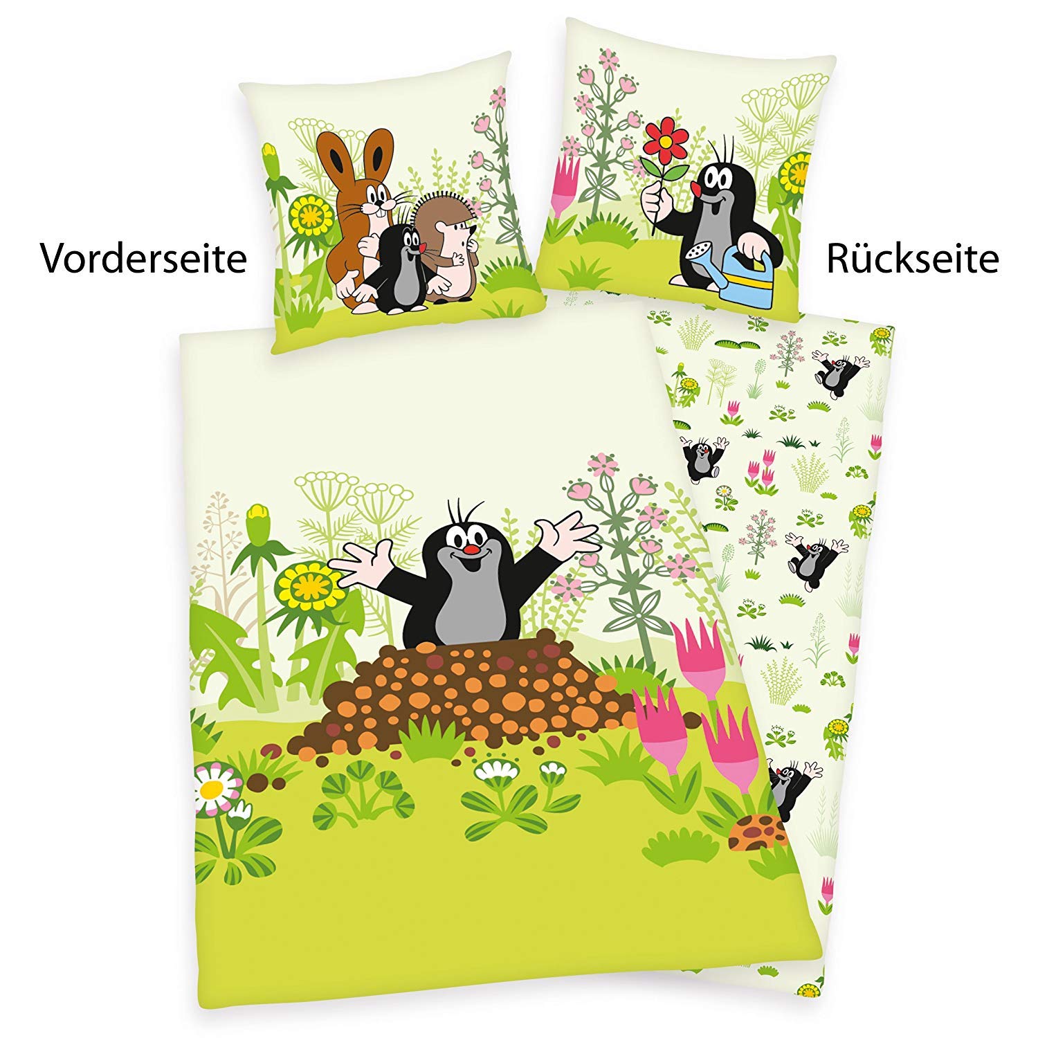 Herding DER KLEINE MAULWURF Bettwäsche-Set, Wendemotiv, Bettbezug 135 x 200 cm, Kopfkissenbezug 80 x 80 cm, Baumwolle/Renforcé, Bunt