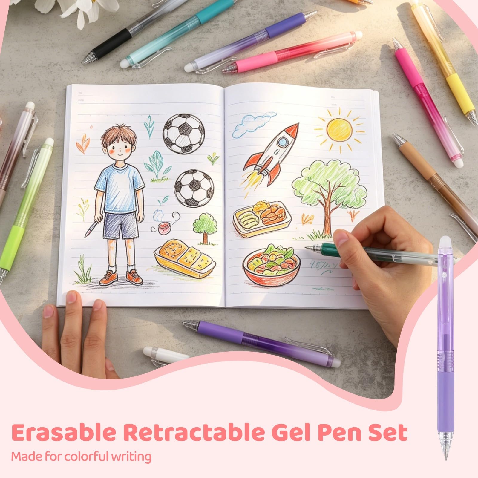 Generisch 36 penne gel cancellabili retrattili, punta fine da 0,7 mm, multicolore, tecnologia termosensibile con gomma, per disegno, scrittura, pittura, appunti