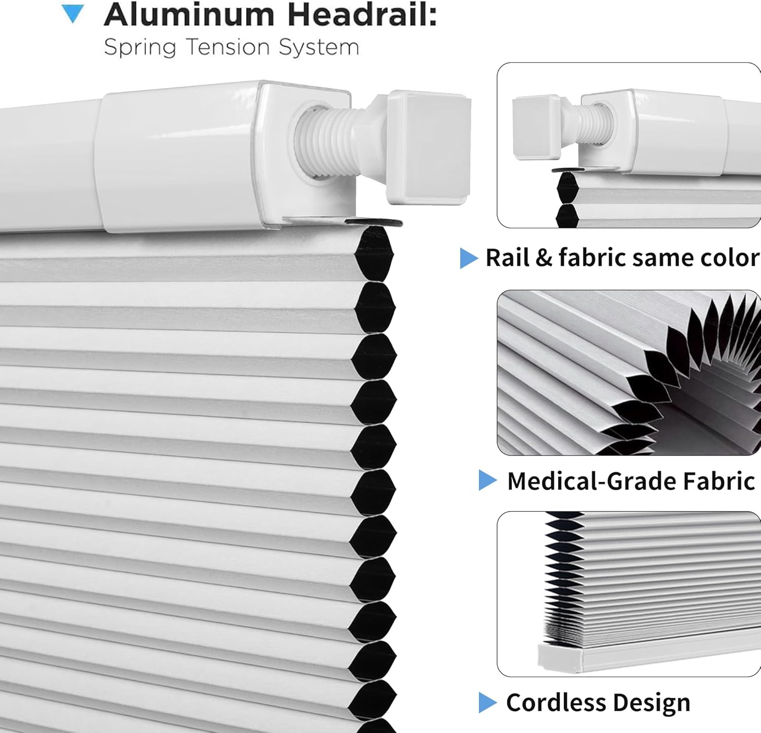 Dual Tensioner Custom 1.5" No Drill Cellular Shades for Indoor Windows, Cordless Privacy No Drill Cellular Shades for Indoor Windows, Insulated Honeycomb Blinds, Noise Reduced Honeycomb Blinds