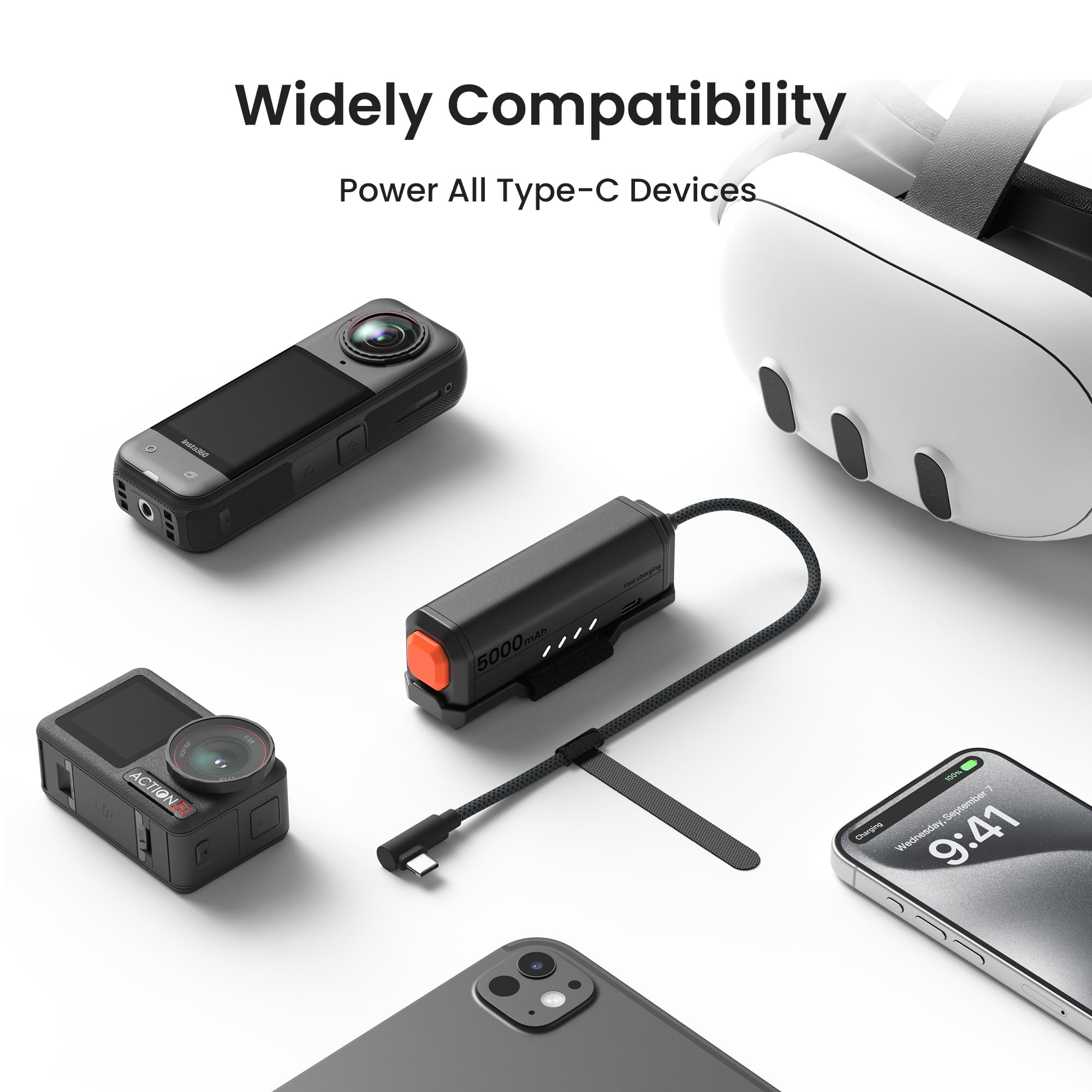 KIWI design K4 Flex Fascia Testa Comfort per Meta Quest 3/3S, e KIWI design P5000 Power Bank Compatta, 2 Pack 5000mAh Batteria Compatibile con Meta Quest 3/3S/2/Pro, Ricarica Rapida 20W, Scambio per