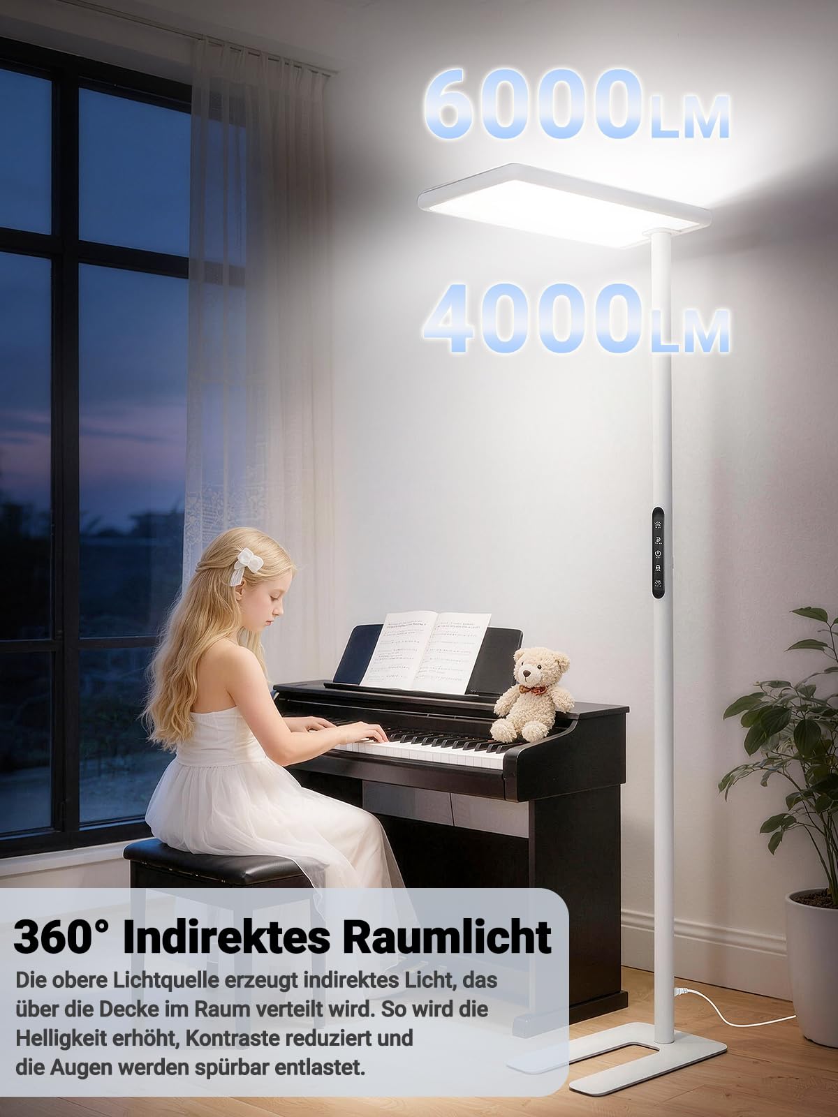 LED Büro Stehleuchte dimmbar, 100W 8300lm, UGR<19 blendfrei, CRI≥97 Tageslichtlampe Stehlampe, Up & Downlight Deckenfluter LED, 4000K Neutralweiß, Stehlampe Schreibtisch Home Office Wohnzimmer