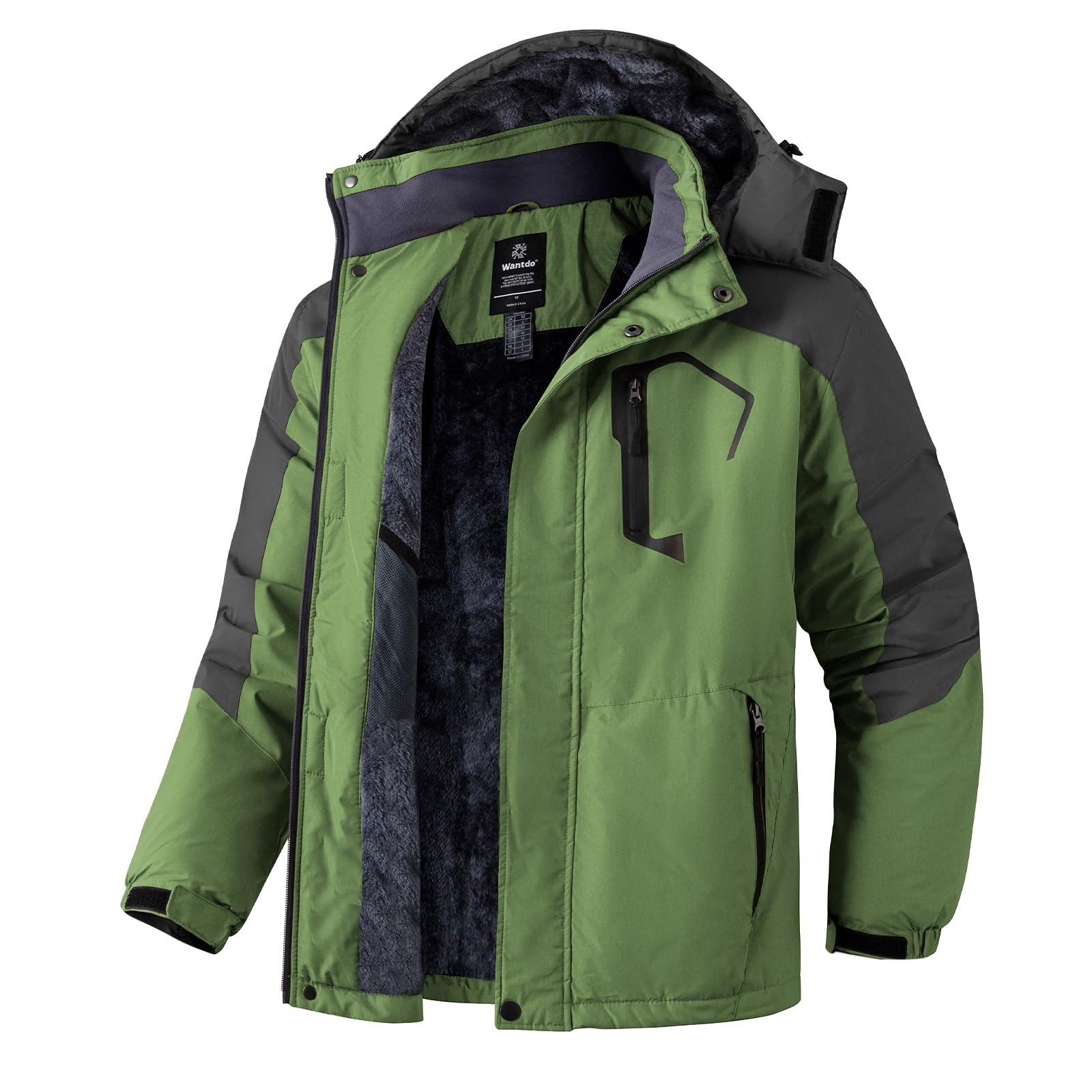 Wantdo Herren Berg Ski Jacke Warmer Winter Fleece Mantel Wasserdichter Atmungsaktive Jacke Outdoor Kapuzen Windbreaker Jacken