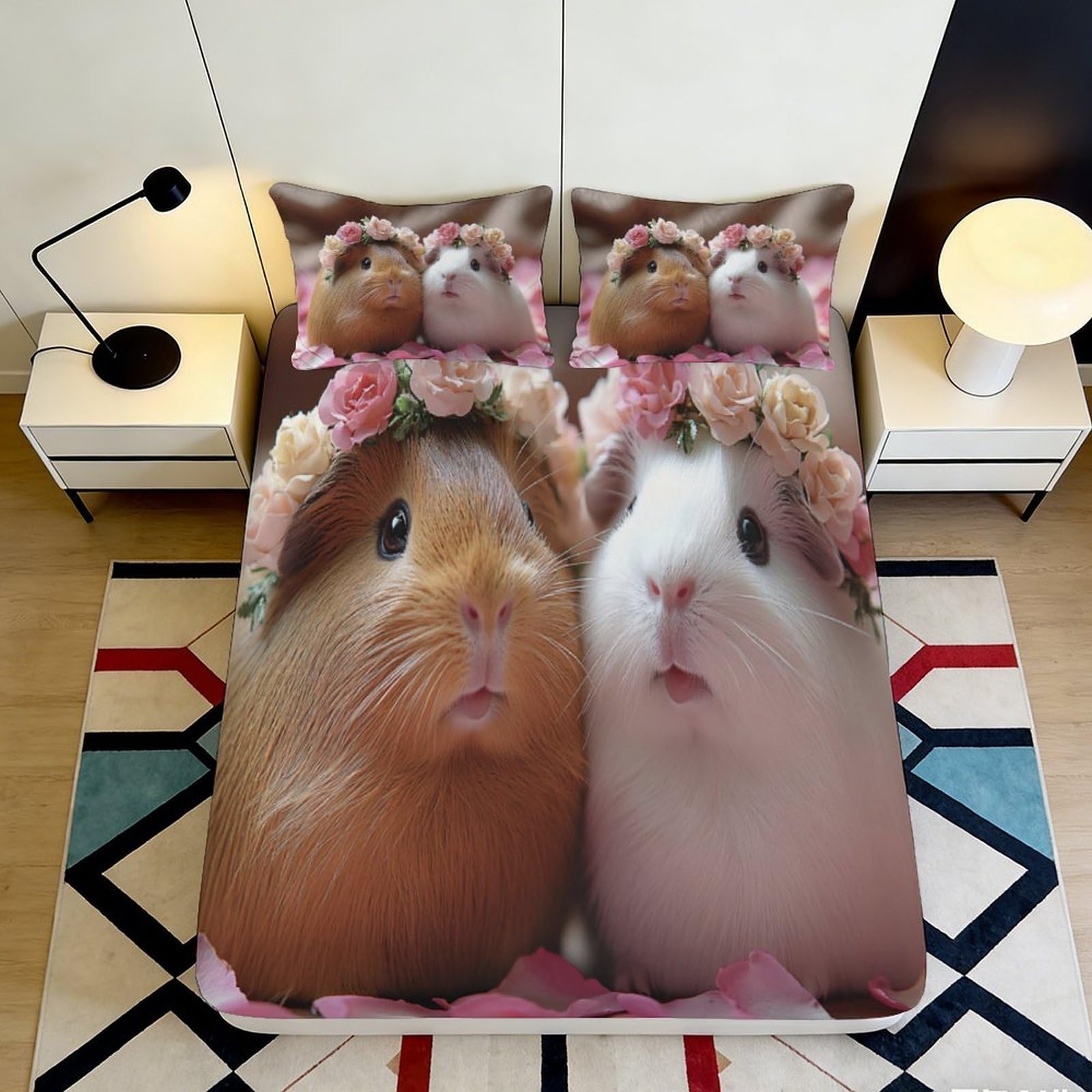 Pnayamiorkfel Style-8 3D Printed Floral Guinea Pig Fitted Sheet Microfiber Cute Animal Bed Cover For Bedroom Guest Room Mattress Protector 90X200x25cm