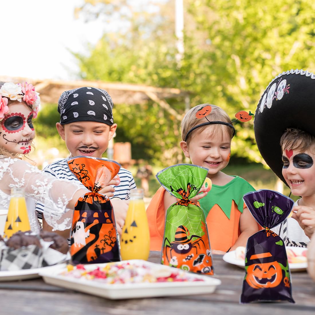 Sacs Bonbons Halloween – 50 Pièces, Plastique, Motifs Citrouilles/fantômes, Pour Truc Ou Friandises, Fête Enfants Et Adultes