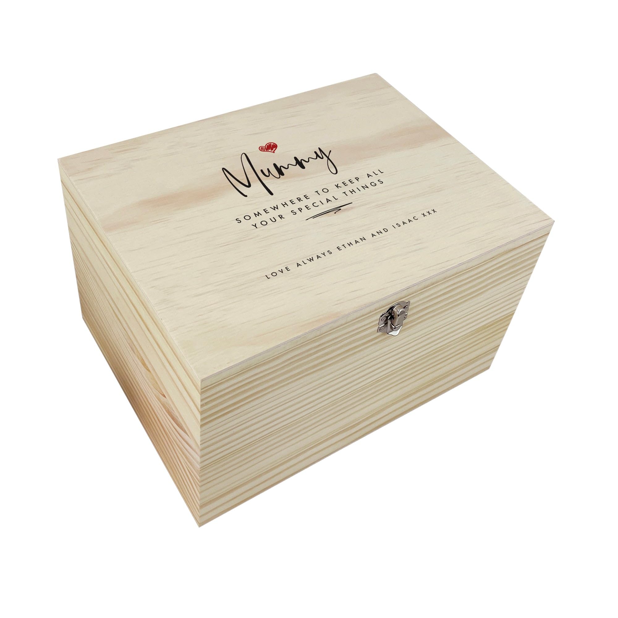The Lovely Keepsake Company Personalised Any Name/Message Red Heart Wooden Memory Box | Mother's Day, Anniversary, Birthday Gift | W16cm x D11cm x H9cm