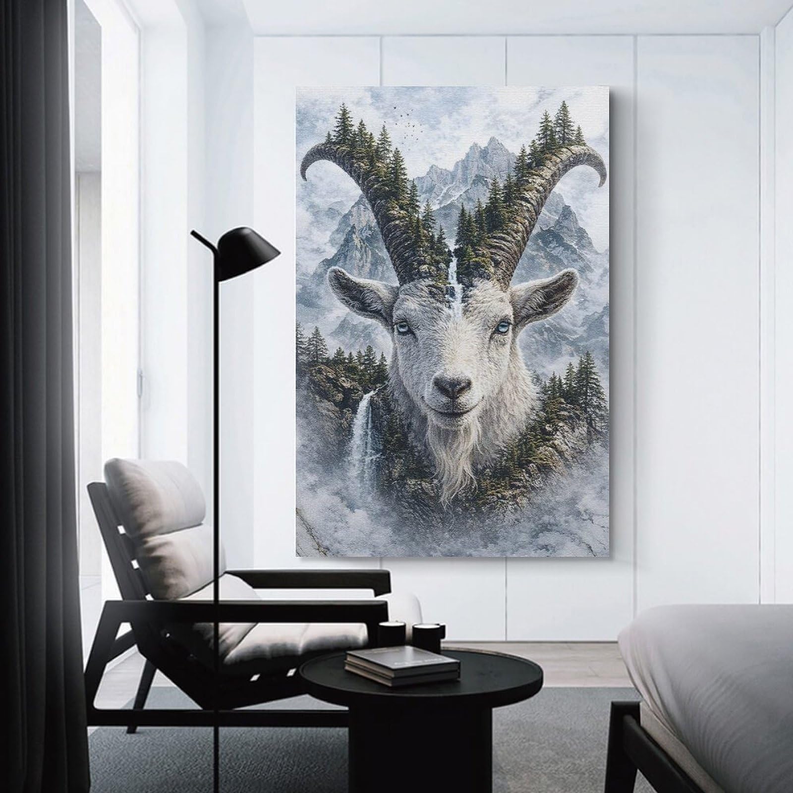 Junmoney Goat The Mountain’s Eternal Protector Wall Art Print, 20x30inch(50x75cm), for Workspace Walls, Study Corners Or Bedrooms, A Smart Decor Choice for Study Walls