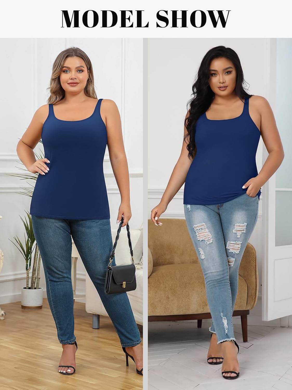 V FOR CITY Plus Size Tank Top for Women with Shelf Bra Adjustable Wide Strap Camisole Summer Basic Cotton Udershirts 1X-5X - Image 5