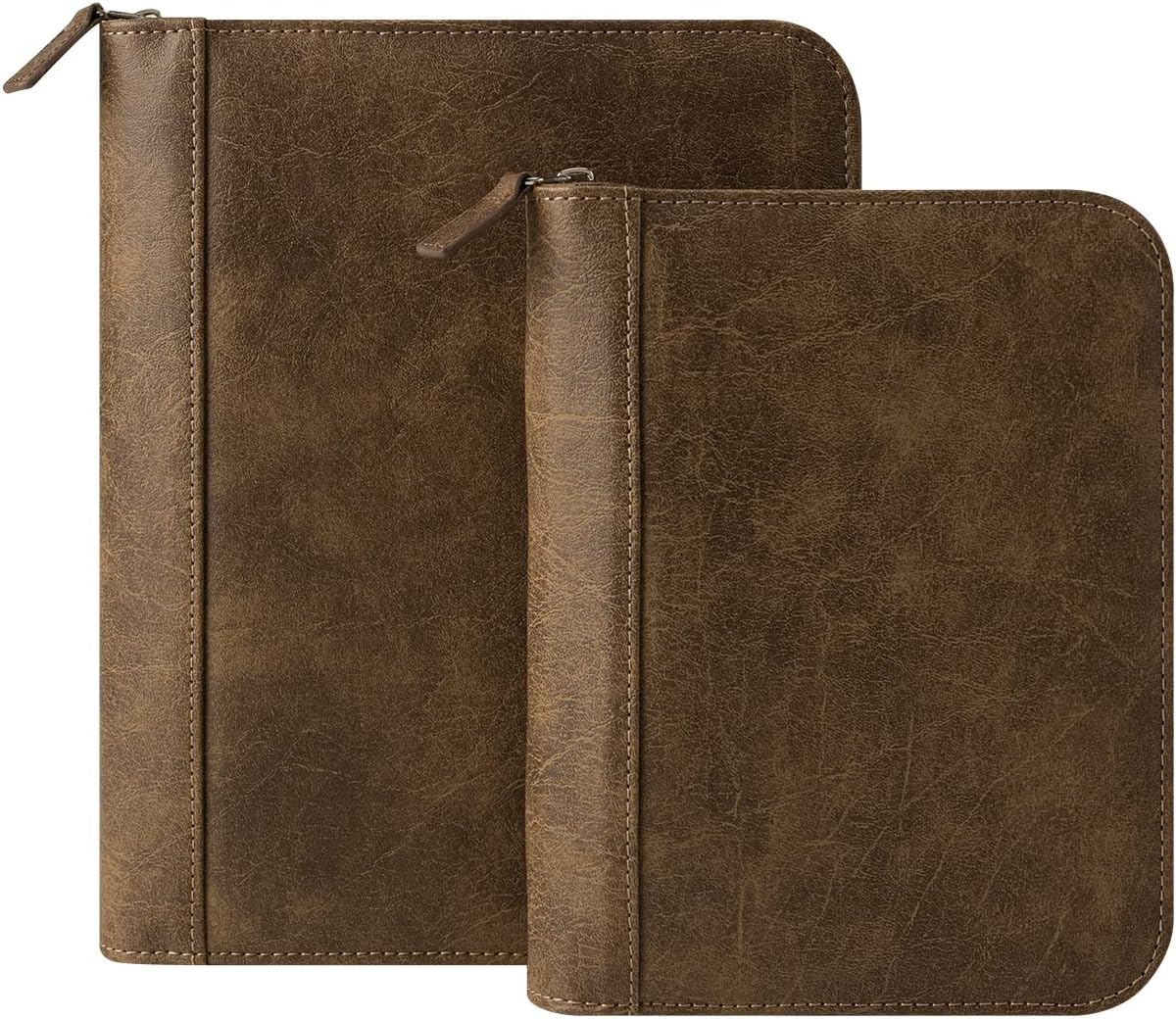 FranklinCovey - FC Basics Ring-Bound Binder for FranklinCovey Planners | Distressed Simulated Leather - Zipper Binder (Classic, Brown)