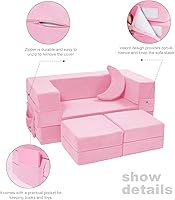 Vista 6 de Modular Kids Sofa,Toddler Couch Foam Armchair for Kids, Children Convertible Plush Sofa Play Set,Fold Out SofaBed(Pink)
