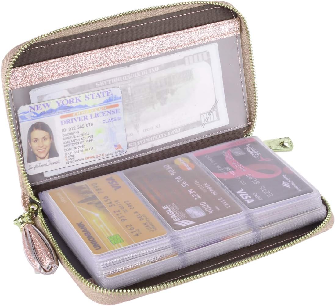 Credit Card Holder Wallet Womens Zipper Leather Case Purse RFID Blocking