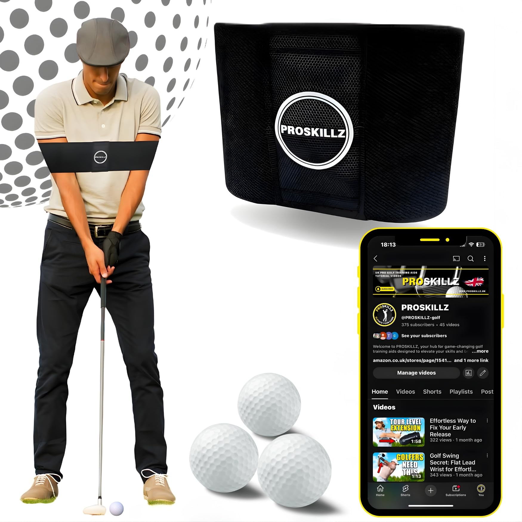 UK PRO Golf Swing Training Aid – Swing Correcting Arm Band – Swing Trainer for Muscle Memory & Connection – Golf Trainer for Right & Left-Handed Players