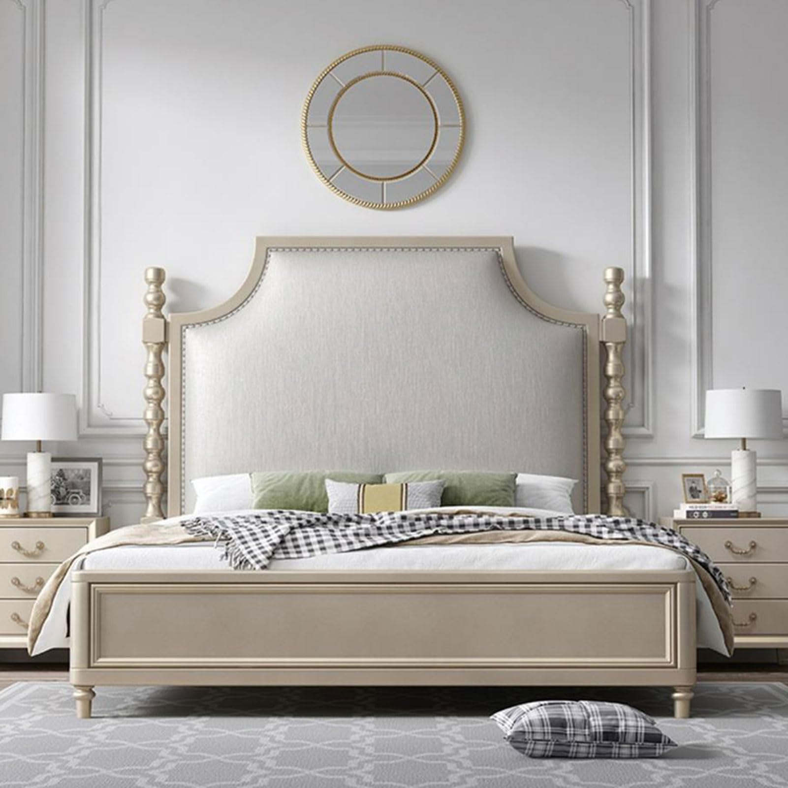 Modern King Size Genuine Leather Bed Upholstered Platform Bed Frame with Headboard and Storage Drawers No Box Spring