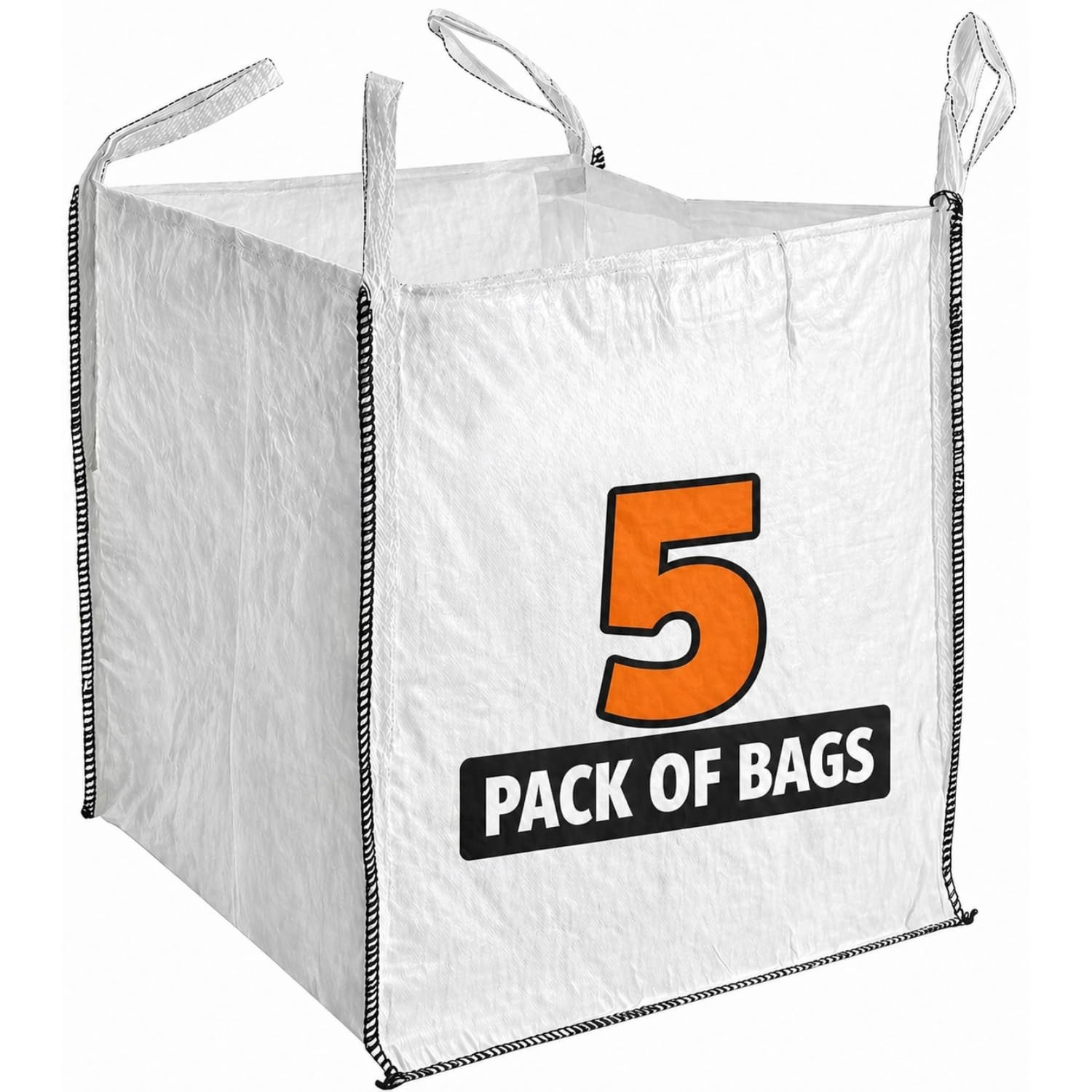DIVCHI FIBC Bulk Builders Bags –1 Tonne Industrial-Grade Woven Material Storage Sacks with Handles | Durable umbo Sacks with Handle Construction Garden & DIY Use 85 X 85 Heavy Duty, Pack of 5 (No Logo)