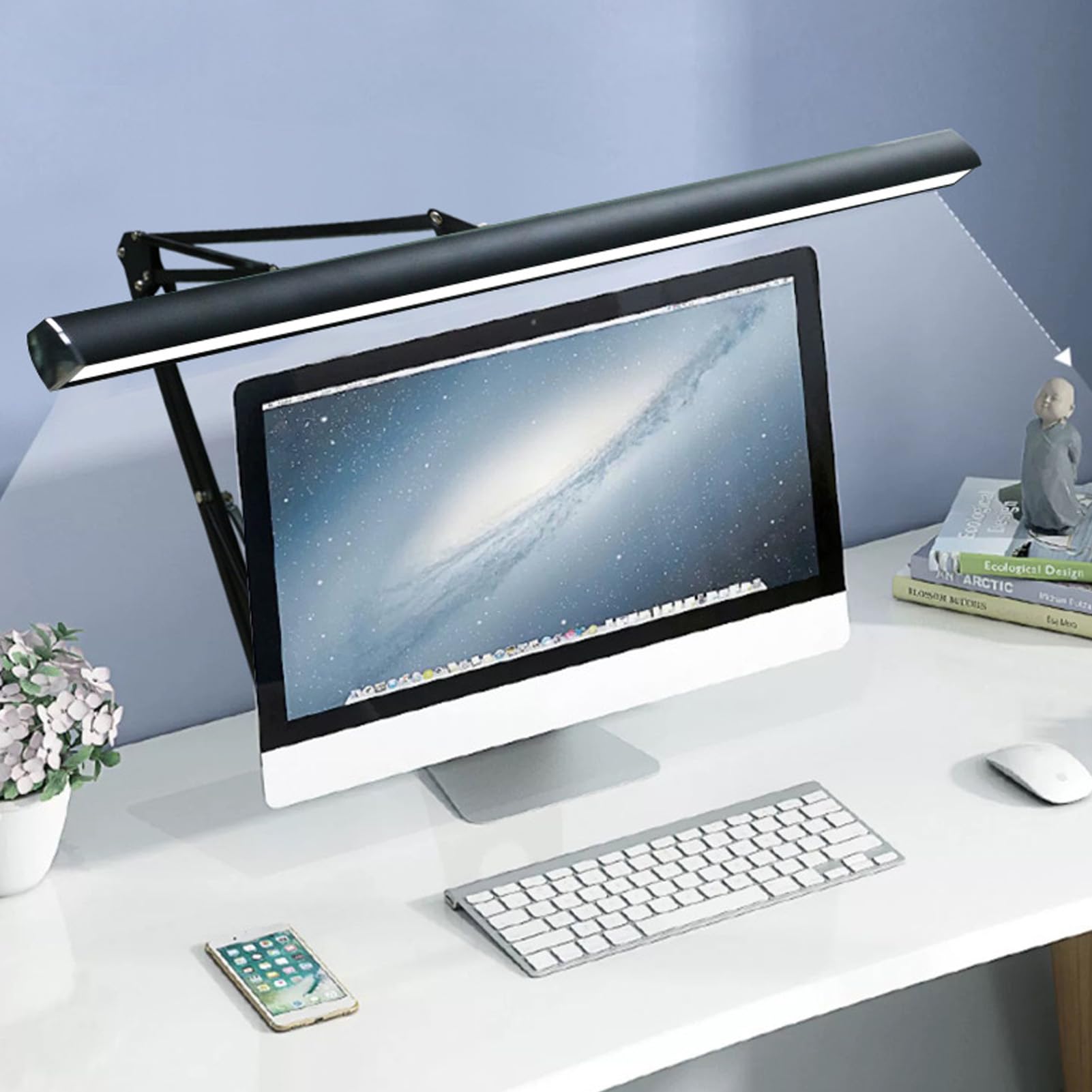 Lampa Biurkowa z Klipsem, ramię Wahadłowe Lampa Biurkowa LED Beauty Składane Ramiona 3 Kolory Regulowane za pomocą Zacisku do Salonu Piękności do Nauki (Czarny zacisk)
