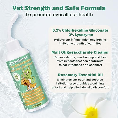 Miniatura 2 de CuteBone Limpiador de orejas antipicazón para perros  Limpia y elimina el olor a cera, desodoriza, alivia la inflamación de los oídos para mascotas