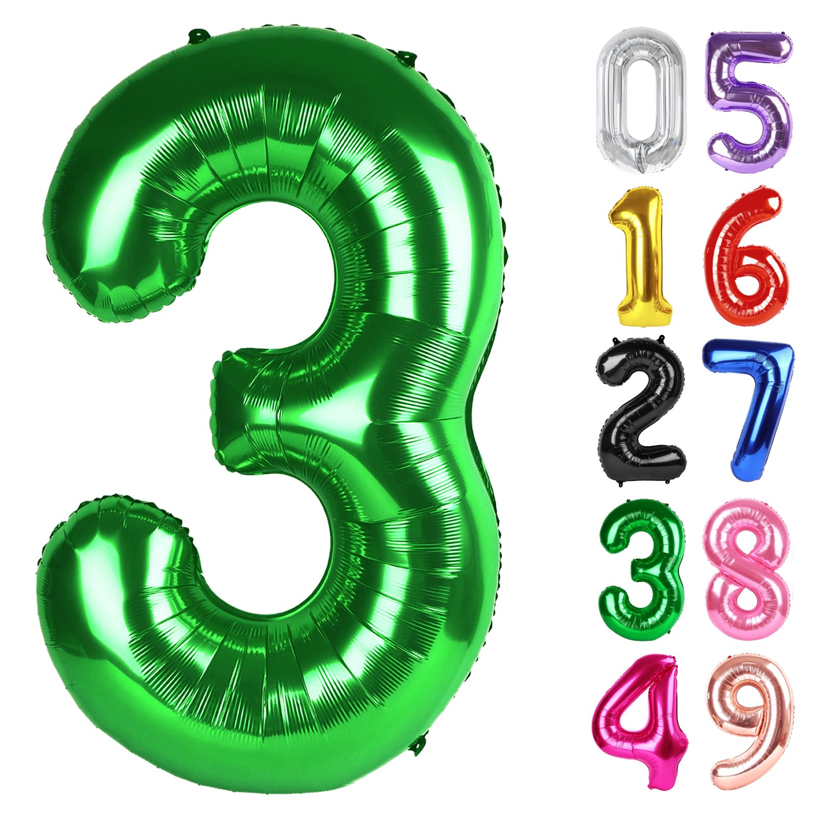Green Number 3 Balloon 40 Inch, 3rd Birthday Party Decorations Men Women