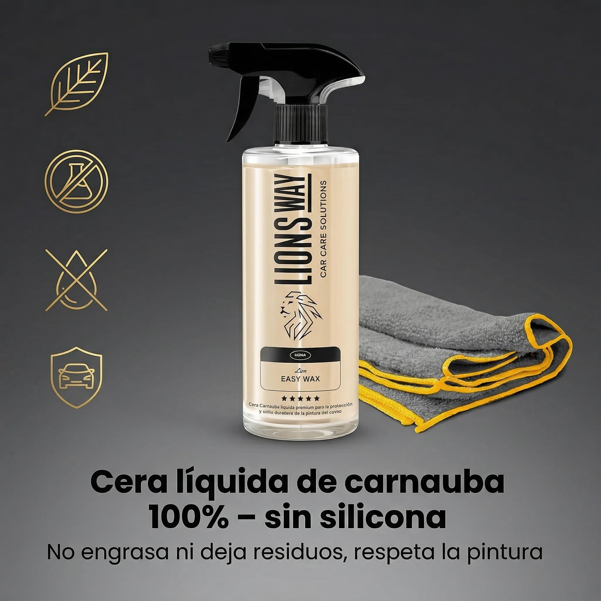 Cera de Carnauba para Coche 100% Pura - Tratamiento Cerámico e Hidrofóbico, Sin Silicona, Cera Líquida Alto Brillo, Sellador de Pintura Exterior, 500ml