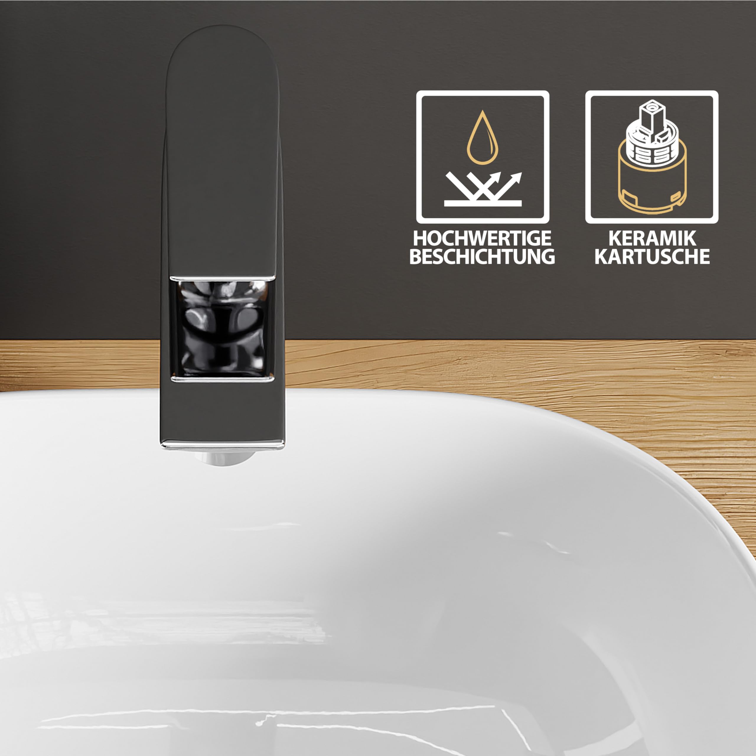 Planetmöbel Grifo mezclador de baño con cartucho de cerámica, grifo monomando para lavabo, altura 29 cm, cromo