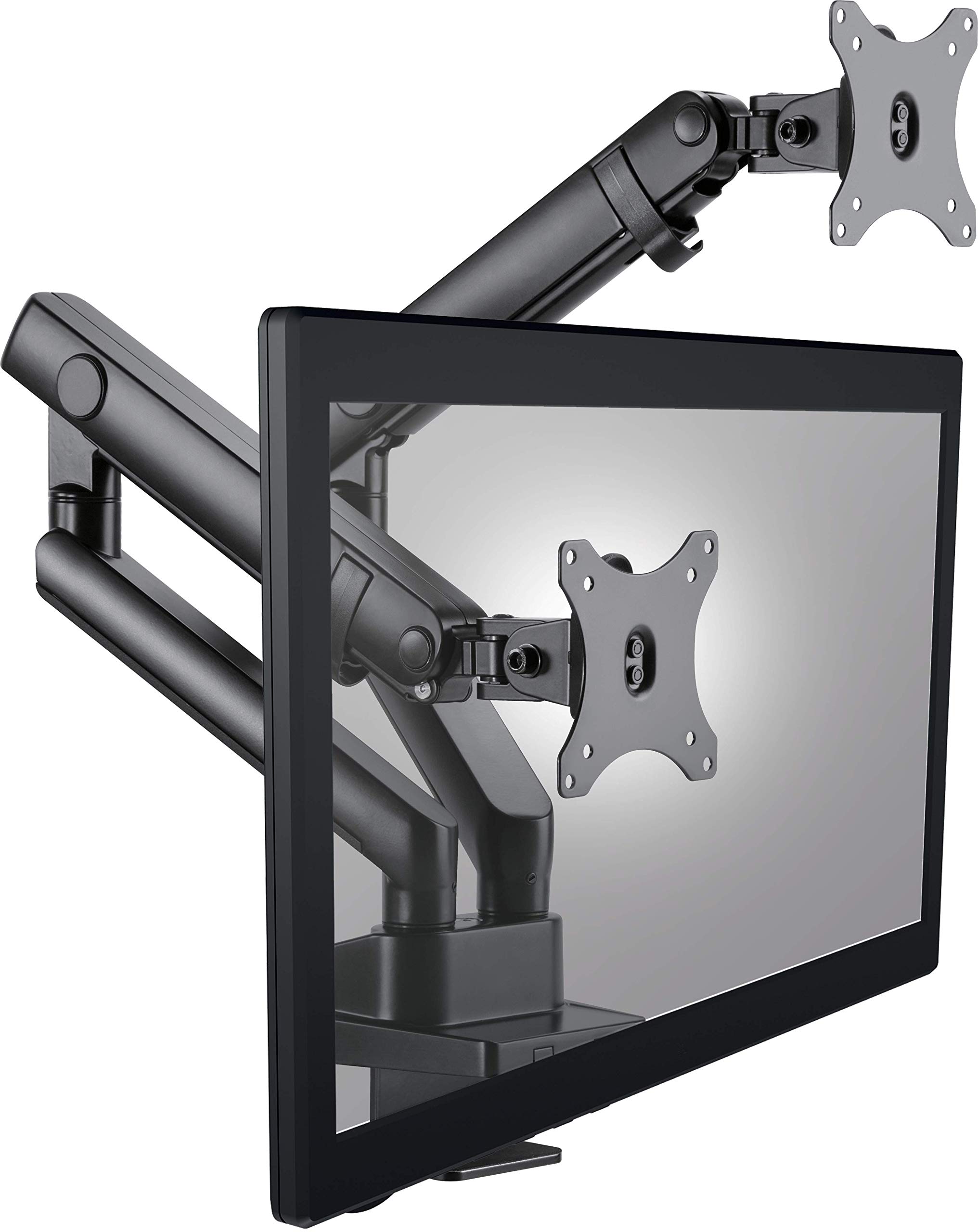 ICY BOX Supporto per doppio monitor per 2 monitor fino a 32", si attacca al piano del tavolo o al bordo del tavolo, acciaio, nero (IB-MS314-T)