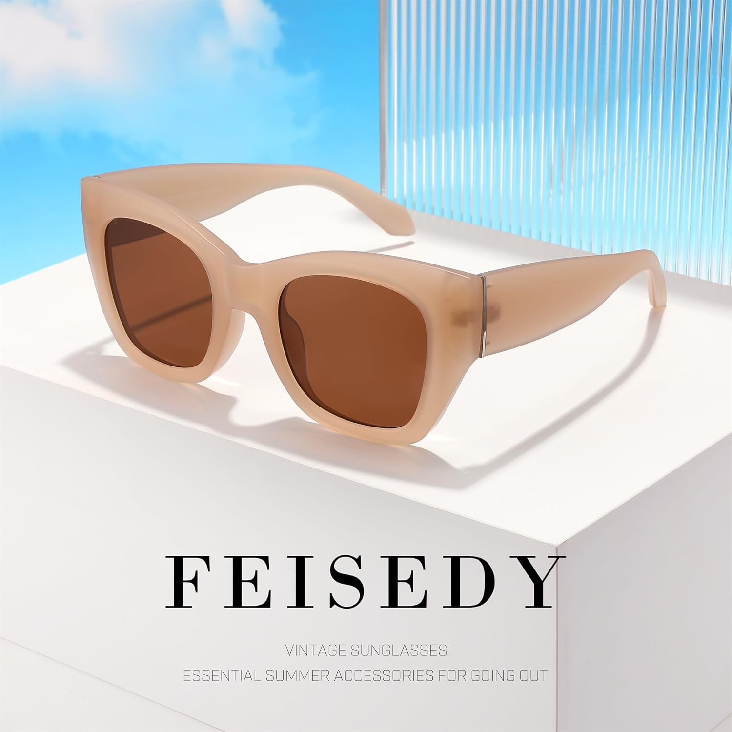 FEISEDY Oversized Cat Eye Sunglasses for Women Men Vintage Retro Thick Frame Luxury Trendy Shade UV400 Protection B2378 - Image 3